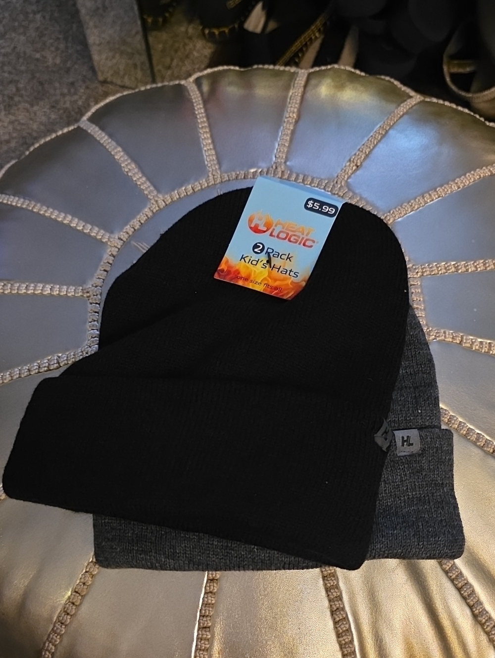 Kids 2-Pack Beanie Hat Set - Black & Dark Gray